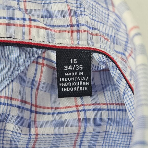 Tommy Hilfiger Shirt Men's Size L 16 34/35 Blue Plaid Wrinkle Free Long Sleeve - Picture 5 of 10